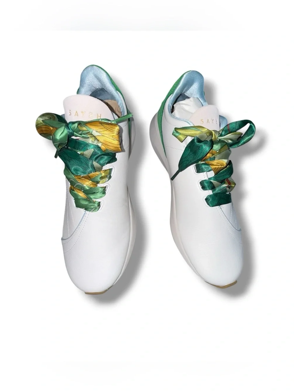 NEW IN BOX SAYSH 2 Leather Sneakers - Women’s 10 - White / Green Ribbon Laces